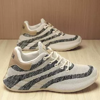 Мужская дышащая спортивная обувь для бега с летающей тканью, модные повседневные сетчатые кроссовки, уличные легкие кроссовки 44 белый