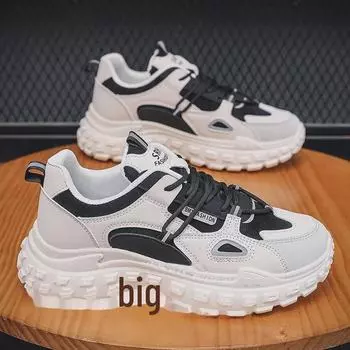 Мужская дышащая спортивная обувь осень 2024 года — корейский стиль, нескользящая, с толстой подошвой, универсальные кроссовки для папы 41 чёрный