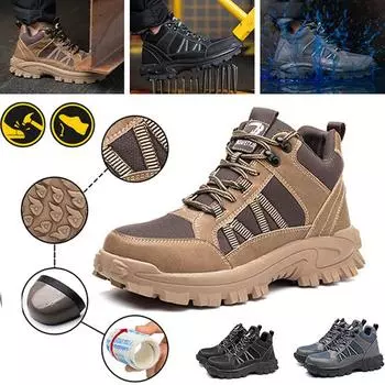 Мужская дышащая защитная обувь с защитой от проколов, износостойкие рабочие ботинки со стальным носком, мужские защитные походные ботинки, большие размеры 36-48 48 чёрный