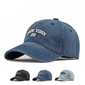 Мужская джинсовая бейсболка с вышивкой букв, женская спортивная кепка для бега на открытом воздухе, кепка с козырьком, панамская кепка с хвостиком 55-60cm светло-синий