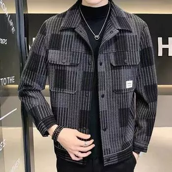 Мужская джинсовая кожаная куртка со звездами из искусственной кожи, облегающая верхняя одежда в полоску, уличная одежда 52 чёрный