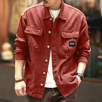 Мужская джинсовая куртка American Heavy Retro на весну и осень. Свободная повседневная куртка-карго. XS чёрный