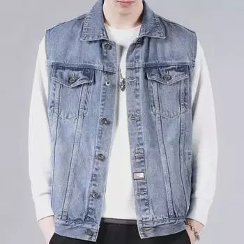 Мужская джинсовая куртка без рукавов: Новый жилет с множеством карманов осень/зима от модного бренда из Гонконга 3XL серый