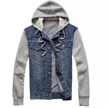 Мужская джинсовая куртка больших размеров с несколькими карманами и капюшоном, свободная джинсовая куртка с длинными рукавами 5XL синий