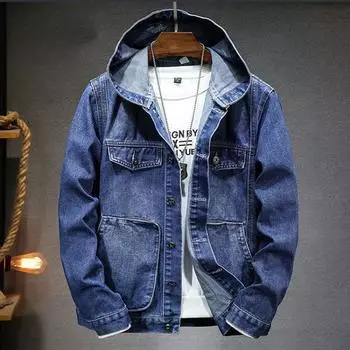 Мужская джинсовая куртка больших размеров, весенне-осенняя ветрозащитная куртка, джинсовая куртка с капюшоном 4XL чёрный