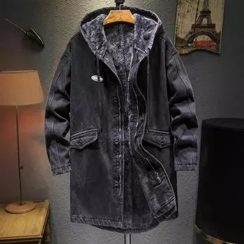 Мужская джинсовая куртка большого размера, длинная утепленная куртка Parker Snow, теплая куртка на молнии L