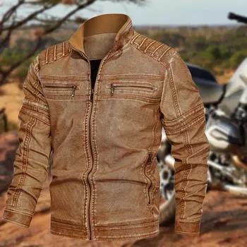 Мужская джинсовая куртка большого размера, однотонная повседневная кожаная куртка с воротником-стойкой XXXXXXL