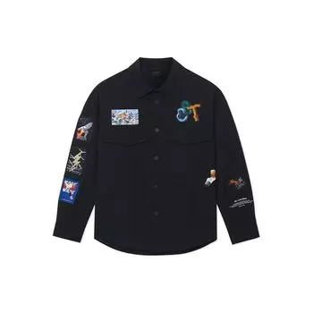 Мужская джинсовая куртка Li-Ning с вышивкой и забавным узором на рукавах, черная AFDSC39-1 XXL