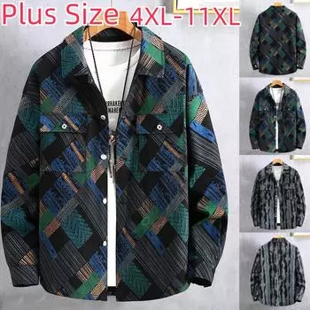 Мужская джинсовая куртка на весну и осень, молодежная свободная рабочая куртка больших размеров с лацканами, размеры 4XL-11XL 11XL чёрный