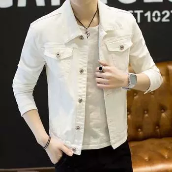 Мужская джинсовая куртка на весну и осень, однотонная повседневная куртка с отложным воротником и длинным рукавом, верхняя одежда XL светло-серый