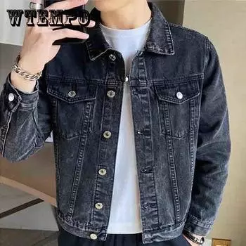 Мужская джинсовая куртка на весну и осень. Повседневная куртка для отдыха с длинными рукавами. Свободная черная однотонная тонкая джинсовая куртка в корейском стиле. Высококачественная хлопковая джинсовая куртка с лацканами. XXXL