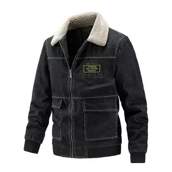 Мужская джинсовая куртка, осенне-зимняя хлопковая куртка, мужская повседневная рабочая куртка с плюшевой изоляцией M