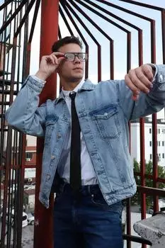 Мужская джинсовая куртка оверсайз синяя
