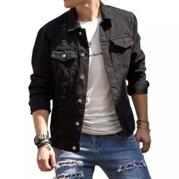 Мужская джинсовая куртка с длинным рукавом, джинсовая куртка-дальнобойщик, повседневная одежда стандартного кроя для осенних подростков M