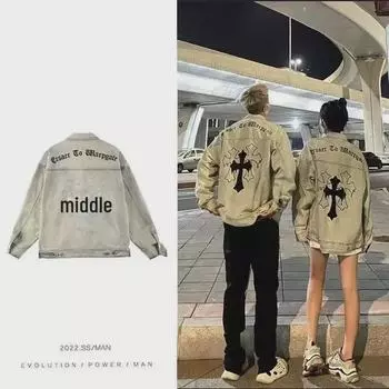 Мужская джинсовая куртка с лацканами American High Street Retro Vibe — модная повседневная и рабочая одежда для пар M чёрный