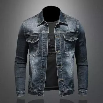 Мужская джинсовая куртка с лацканами Slim Fit + модная молодежная синяя джинсовая куртка D422 2XL серый