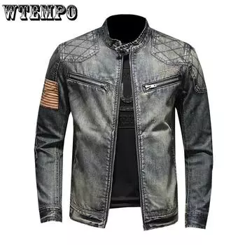 Мужская джинсовая куртка с персонализированными нашивками, повседневное пальто с воротником-стойкой, сетка, большой размер, джинсовое пальто M