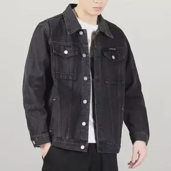 Мужская джинсовая куртка свободного кроя черного цвета: Весенне-осенняя модная рабочая одежда в корейском стиле L серый