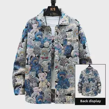 Мужская джинсовая куртка свободного кроя с рукавом три четверти — свободный крой, модный и прочный жаккардовый дизайн. XL