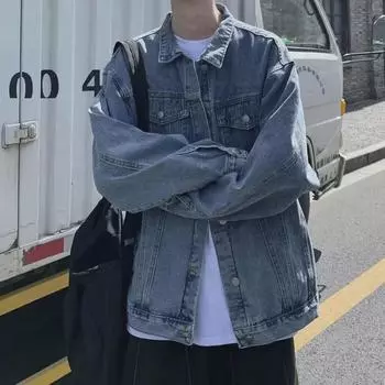 Мужская джинсовая куртка свободного кроя в стиле ретро, весна/осень 2023 г., корейский стиль XL синий