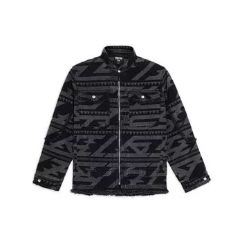 Мужская джинсовая куртка свободного покроя Li-Ning Badfive Tiger Mountain Series с полным принтом, черная AJDS037-1 XL