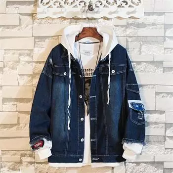 Мужская джинсовая куртка Уличная одежда Хип-хоп Мужские джинсовые куртки с капюшоном Мужская повседневная свободная верхняя одежда 2023 Новая весенняя мода Slim Fit пальто XXXL светло-синий