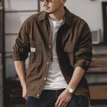 Мужская джинсовая куртка в стиле ретро - американская тяжелая осенняя мода, свободный крой, красивое повседневное пальто XXL хаки