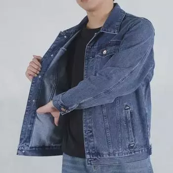 Мужская джинсовая куртка в стиле ретро на осень — модная повседневная рабочая одежда, универсальный лацкан, идеально подходит для подростков. M синий