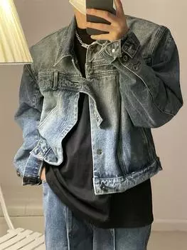 Мужская джинсовая куртка в стиле ретро с американскими лацканами: Стиль весна-осень XL чёрный