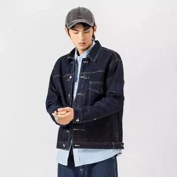 Мужская джинсовая куртка весна-осень с несколькими карманами, повседневная верхняя одежда для мужчин, свободный крой 3XL темно-синий