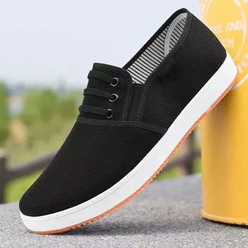 Мужская джинсовая парусиновая обувь на сухожильной подошве, нескользящая, износостойкая рабочая обувь, дышащая и удобная обувь для вождения на мягкой подошве из старой пекинской ткани 39 чёрный