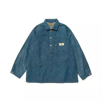Мужская джинсовая рабочая рубашка цвета индиго унисекс, уличная одежда HM24SH004 L