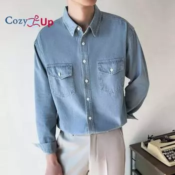 Мужская джинсовая рубашка Cozy Up с длинными рукавами и двойными карманами M синий
