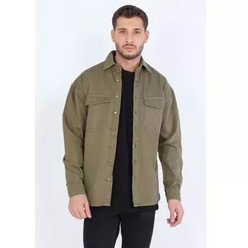 Мужская джинсовая рубашка оверсайз цвета хаки