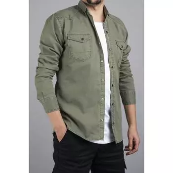 Мужская Джинсовая Рубашка Slim Fit Зеленая