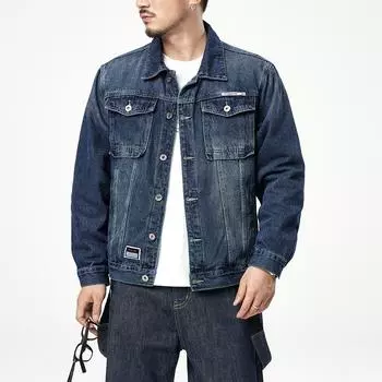 Мужская джинсовая трендовая весенне-осенняя повседневная джинсовая куртка с карманами по боковым швам, молодежная хлопковая джинсовая куртка S черный серый