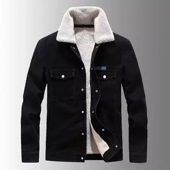 Мужская джинсовая вельветовая теплая стеганая куртка из флиса XXXXL чёрный