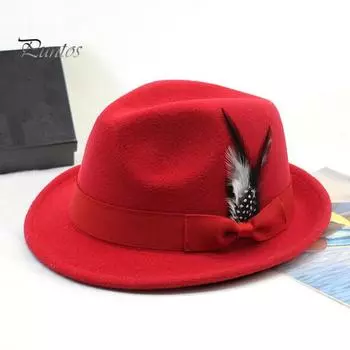 Мужская фетровая шляпа с перьями и бантом, винтажная фетровая шляпа с короткими полями, однотонная женская панама 1920-х годов, мягкая шляпа для повседневного ношения кофейный