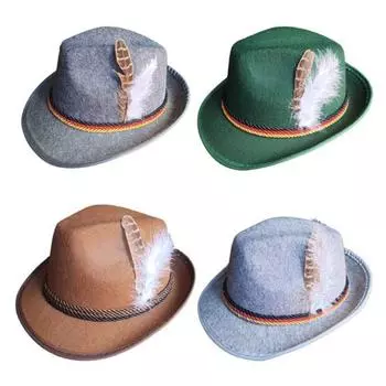 Мужская фетровая шляпа в стиле ретро в стиле джаз с перьями и веревками, изогнутый край, однотонный цвет темно-коричневого