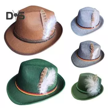 Мужская фетровая шляпа в стиле ретро в стиле джаз с перьями и веревками, изогнутый край, однотонная кепка-котелок для вечеринок, фестивалей, праздников, праздников, праздников светло-серый