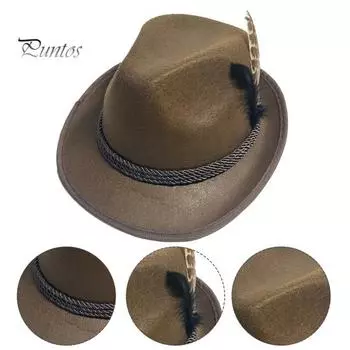 Мужская фетровая шляпа в стиле ретро в стиле джаз с перьями и веревками, изогнутый край, однотонная кепка-котелок для вечеринок, фестивалей, праздников, праздников, праздников темно-коричневого