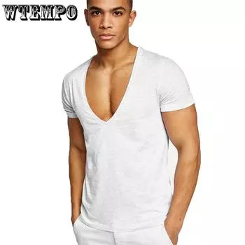 Мужская фитнес-спортивная повседневная мужская летняя дышащая впитывающая пот однотонная футболка с v-образным вырезом удобные мягкие топы M тёмно-синий