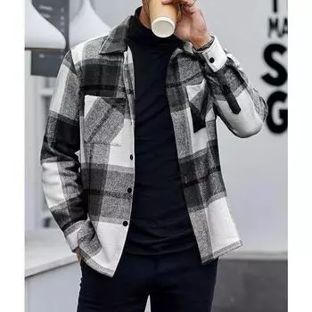 Мужская фланелевая толстая повседневная модная универсальная клетчатая рубашка-куртка S хаки