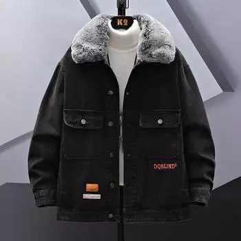 Мужская флисовая джинсовая куртка большого размера 8xl, свободная джинсовая куртка в стиле ретро M