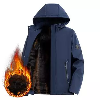 Мужская флисовая хлопковая куртка больших размеров с капюшоном, зимняя теплая повседневная деловая куртка M чёрный