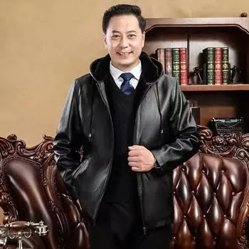 Мужская флисовая кожаная куртка с капюшоном для мужчин среднего возраста, новая зимняя куртка из искусственной кожи с мехом M