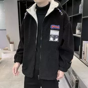 Мужская флисовая куртка больших размеров с подкладкой из овечьей шерсти, хлопковая куртка с капюшоном и воротником-стойкой. XXXXL бежевый