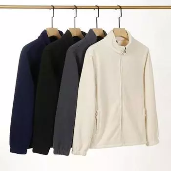 Мужская флисовая куртка для активного отдыха, ветровка с подкладкой на молнии, толстая двухсторонняя куртка с длинным рукавом, теплая однотонная осенне-зимняя верхняя одежда для спорта и офиса M темно-серого