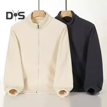 Мужская флисовая куртка для активного отдыха, ветровка с подкладкой на молнии, толстая двухсторонняя куртка с длинным рукавом, теплая однотонная осенне-зимняя верхняя одежда для спорта и офиса M чёрный