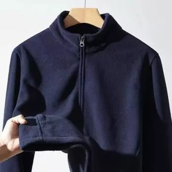 Мужская флисовая куртка для активного отдыха, ветровка с подкладкой на молнии, толстая двухсторонняя куртка с длинным рукавом, теплая однотонная осенне-зимняя верхняя одежда для спорта и офиса M темно-синий